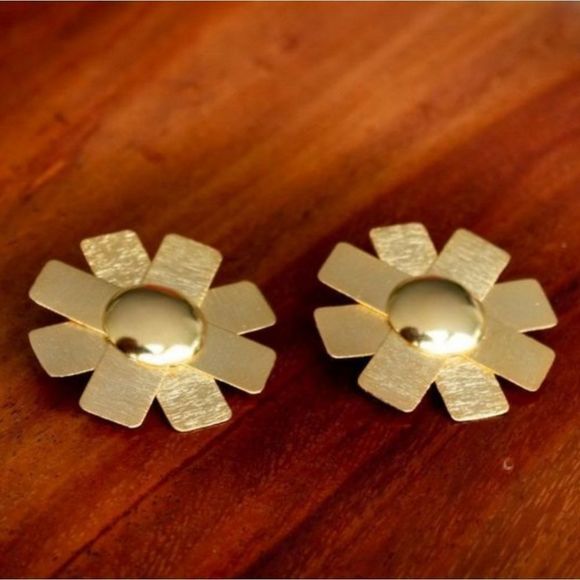 Handmade gold plated large earrings flowers - Picture 2 of 4